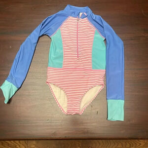Coolibar girls pink, teal and blue long sleeve swimsuit size small